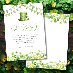 Tarjeta De Agradecimiento Bebé Cumpleaños de San Patricio Ropa Verde Trébol 