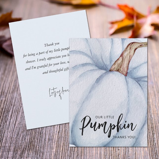 Tarjeta De Agradecimiento Bebé de calabaza azul (Blue pumpkin baby shower flat thank you cards feature your message on the back.)