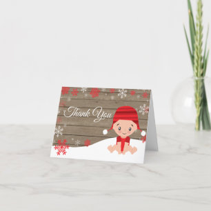 Tarjeta De Agradecimiento Bebé de copo de nieve rojo de invierno ruso