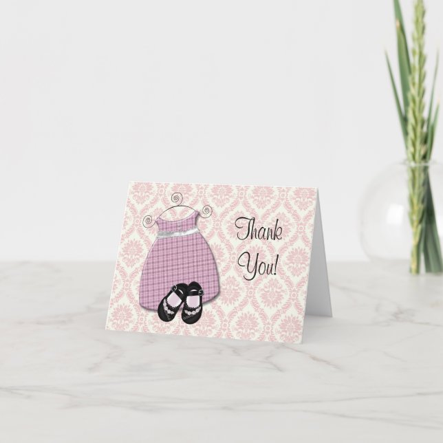 Tarjeta De Agradecimiento Bebé de damasca negra rosada Muchacha Gracias Cart (Anverso)