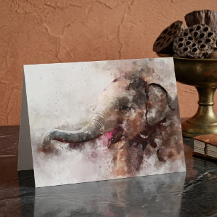 Tarjeta De Agradecimiento Bebé de elefante asiático lindo y juguetón en acua