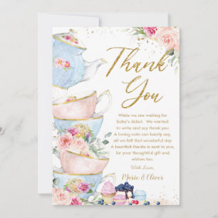 Tarjeta De Agradecimiento Bebé de Fiesta de Té Floral Rosa Sonrojado Lluvia 