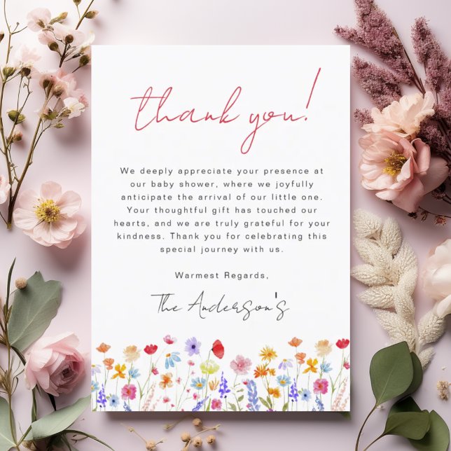 Tarjeta De Agradecimiento Bebé de flores silvestres en el jardín de Baby Sho (Subido por el creador)