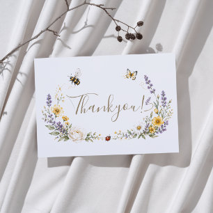 Tarjeta De Agradecimiento Bebé de flores silvestres y Lovebug