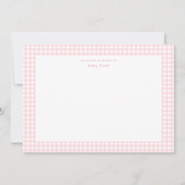Tarjeta De Agradecimiento Bebé de gingham rosa y blanco (Anverso)