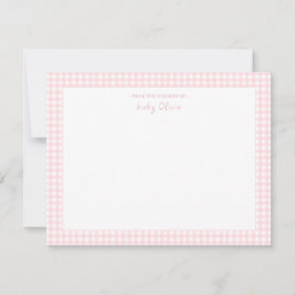 Tarjeta De Agradecimiento Bebé de gingham rosa y blanco