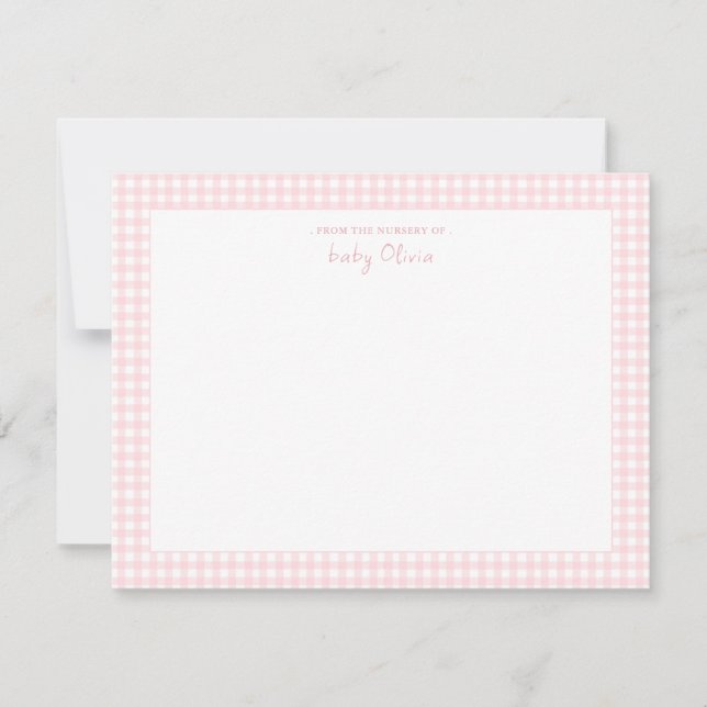 Tarjeta De Agradecimiento Bebé de gingham rosa y blanco (Anverso)