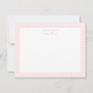 Tarjeta De Agradecimiento Bebé de gingham rosa y blanco
