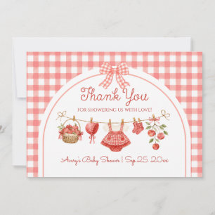 Tarjeta De Agradecimiento Bebé de Nuestros Ojos Ducha de Gingham Rojo