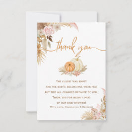 Tarjeta De Agradecimiento Bebé de Otoño Boho Floral Baby Shower Calabacita
