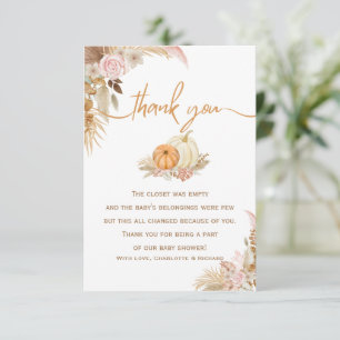 Tarjeta De Agradecimiento Bebé de Otoño Boho Floral Baby Shower Calabacita