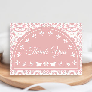 Tarjeta De Agradecimiento Bebé de Papel Picado Rosa Cielito Lindo Baby Showe