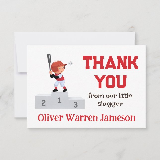 Tarjeta De Agradecimiento Bebé de primera plaza de béisbol de cumpleaños (Anverso)