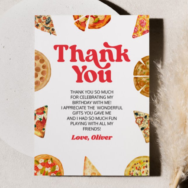 Tarjeta De Agradecimiento ¡Bebé de rebanada! Fiesta de cumpleaños de Pizza (Subido por el creador)