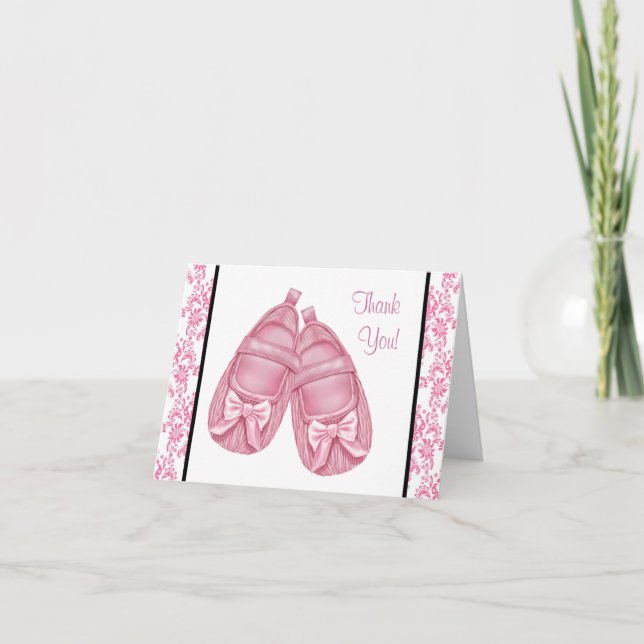 Tarjeta De Agradecimiento Bebé de satén rosado de Damask (Anverso)