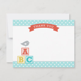 Tarjeta De Agradecimiento Bebé de shower de bloques ABC de Aqua y Rojo con P