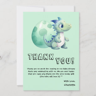 Tarjeta De Agradecimiento Bebé Dinosaurio Adorable con su Huevo Fiesta de Ba