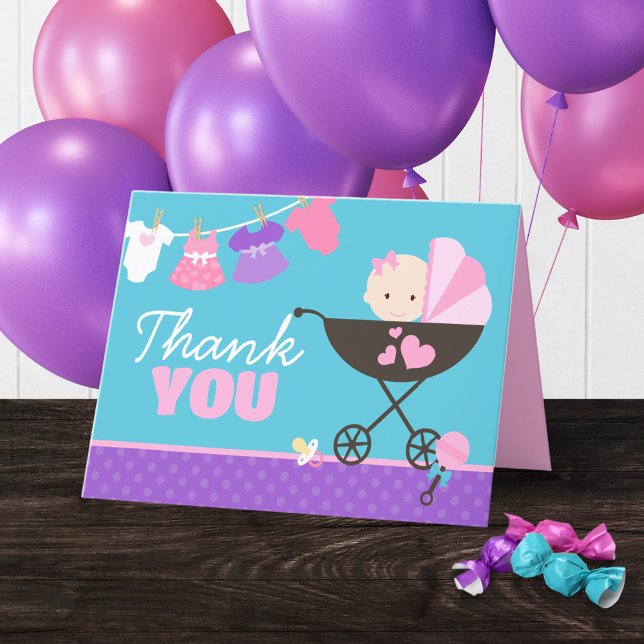 Tarjeta De Agradecimiento Bebé Doll Folding (Baby Doll Birthday Folding Thank You Card. Also works great for a girl baby shower!)