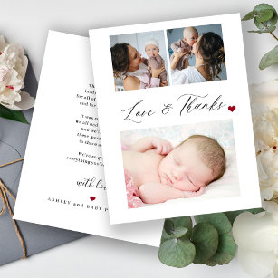 Tarjeta De Agradecimiento Bebé ducha 3 guión de collage de fotos de amor y a