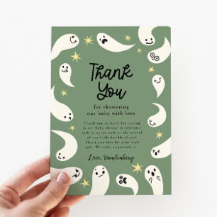 Tarjeta De Agradecimiento Bebé Duende Verde Halloween Baby Shower