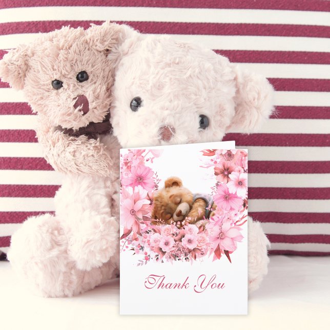 Tarjeta De Agradecimiento Bebé dulce oso rosa Floral (Subido por el creador)