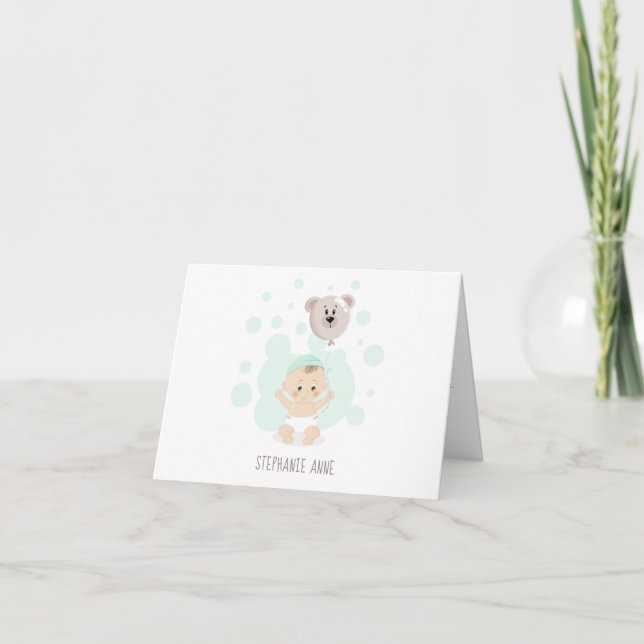 Tarjeta De Agradecimiento Bebé dulce y globo de oso (Anverso)