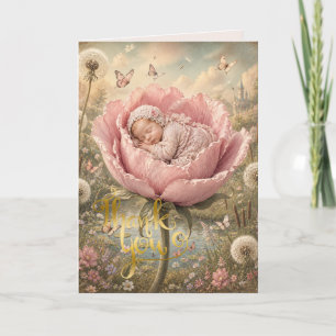 Tarjeta De Agradecimiento Bebé durmiendo en flor rosa