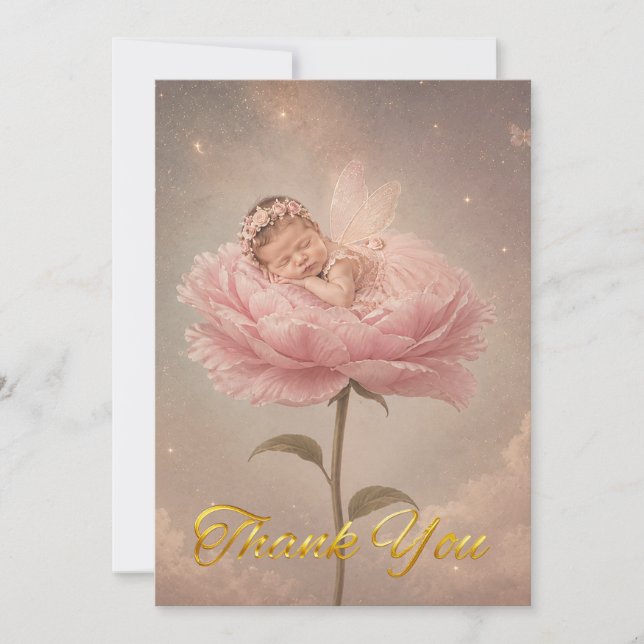 Tarjeta De Agradecimiento Bebé durmiendo flor rosa (Anverso)