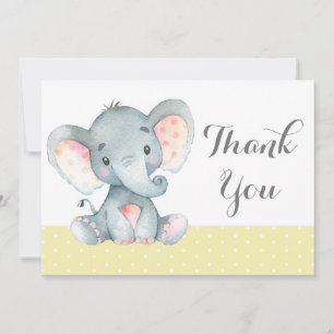 Tarjeta De Agradecimiento Bebé Elefante Adorable Amarillo y Gris