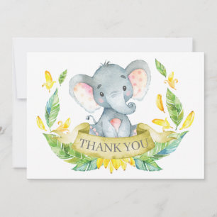 Tarjeta De Agradecimiento Bebé Elefante Adorable Amarillo y Gris