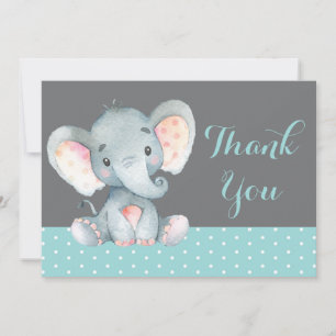 Tarjeta De Agradecimiento Bebé Elefante Adorable Aqua Verde Turquesa y Gris