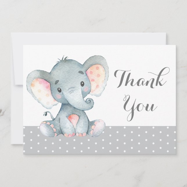 Tarjeta De Agradecimiento Bebé elefante gris adorable (Anverso)