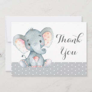 Tarjeta De Agradecimiento Bebé elefante gris adorable
