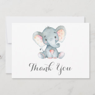 Tarjeta De Agradecimiento Bebé Elefante Gris Adorable
