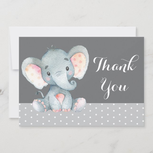Tarjeta De Agradecimiento Bebé Elefante Gris Adorable (Anverso)