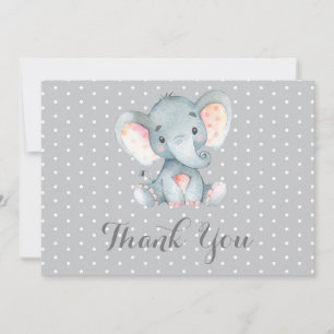 Tarjeta De Agradecimiento Bebé Elefante Gris Adorable