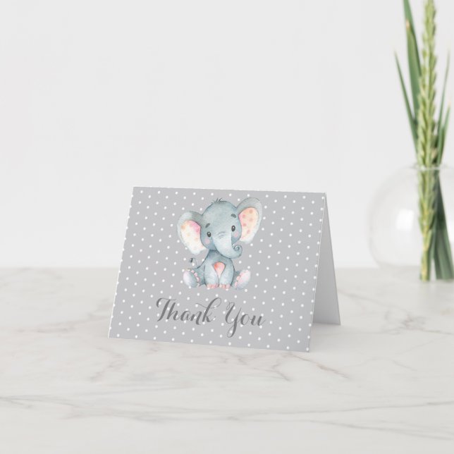 Tarjeta De Agradecimiento Bebé Elefante Gris Adorable (Anverso)