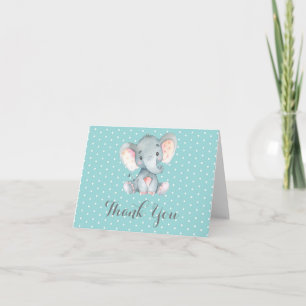 Tarjeta De Agradecimiento Bebé elefante lindo aqua turquesa y gris