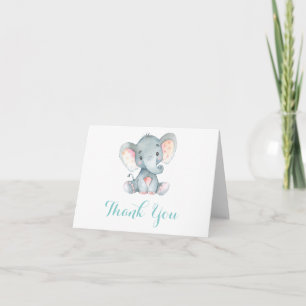 Tarjeta De Agradecimiento Bebé elefante lindo Aqua Verde turquesa y Gris