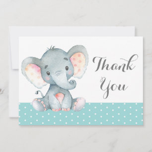 Tarjeta De Agradecimiento Bebé elefante lindo Aqua Verde turquesa y gris