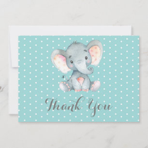 Tarjeta De Agradecimiento Bebé elefante lindo Aqua Verde turquesa y gris