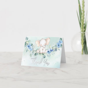 Tarjeta De Agradecimiento Bebé Elefante Lindo Rosas Azules
