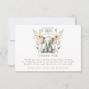 Tarjeta De Agradecimiento Bebé Elefante Maní Pequeño Baby Shower Gracias