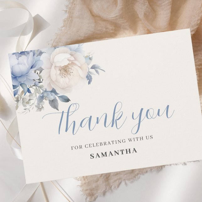 Tarjeta De Agradecimiento Bebé En Bebé Niño Ducha Floral Azul (Subido por el creador)