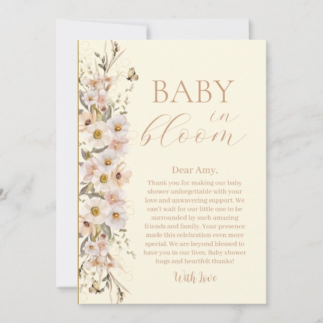 Tarjeta De Agradecimiento Bebé En Bloom Boho Neutral Baby Shower (Anverso)