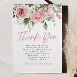 Tarjeta De Agradecimiento Bebé En Bloom Pink Rose Floral Baby Shower