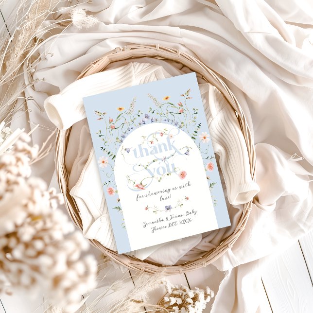 Tarjeta De Agradecimiento Bebé en Bloom Wildflower Blue Boy Baby Shower (Subido por el creador)