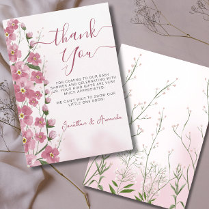 Tarjeta De Agradecimiento Bebé en Chica de sangre, ducha de flores rosadas