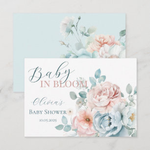 Tarjeta De Agradecimiento Bebé en el Baby Shower azul turbio y en flor