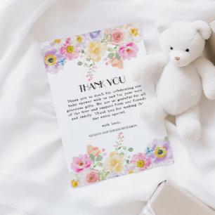 Tarjeta De Agradecimiento Bebé en el Baby Shower Chica floral de primavera e